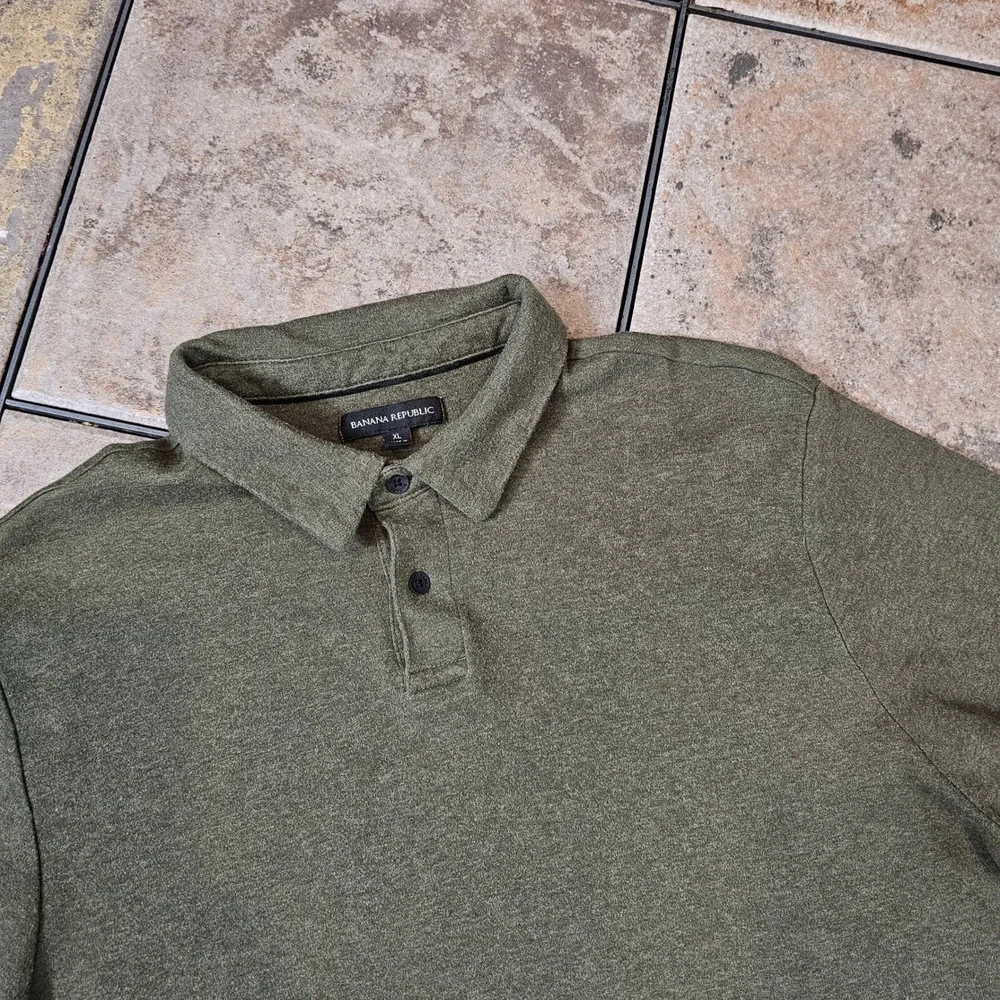 Banana Republic Mens XL Polo Shirt Olive Green Heather Short Sleeve 1588968 SP25